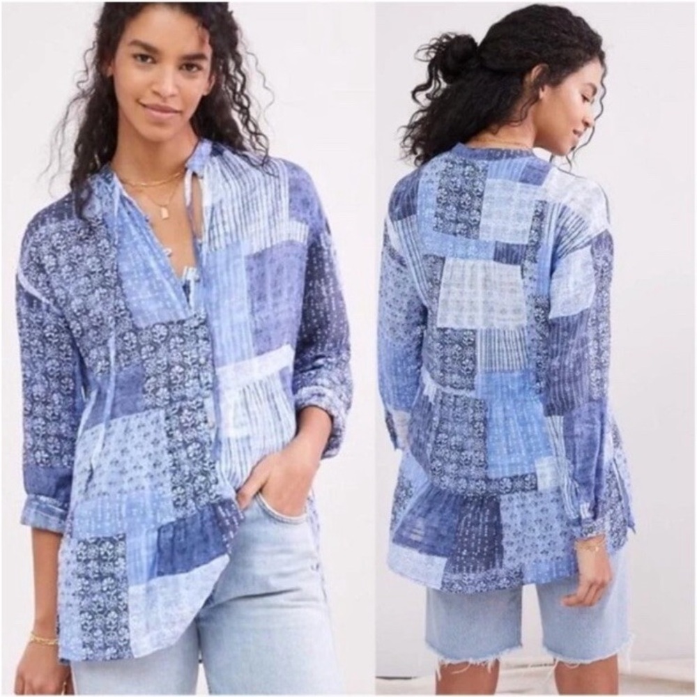 Pilcro Blue Patchwork Blouse Size M